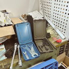 Toyo Steel T-152 Blue. Open view with various tools inside the trunk-shaped toolbox, showcasing its organized interior. 0.15kg.